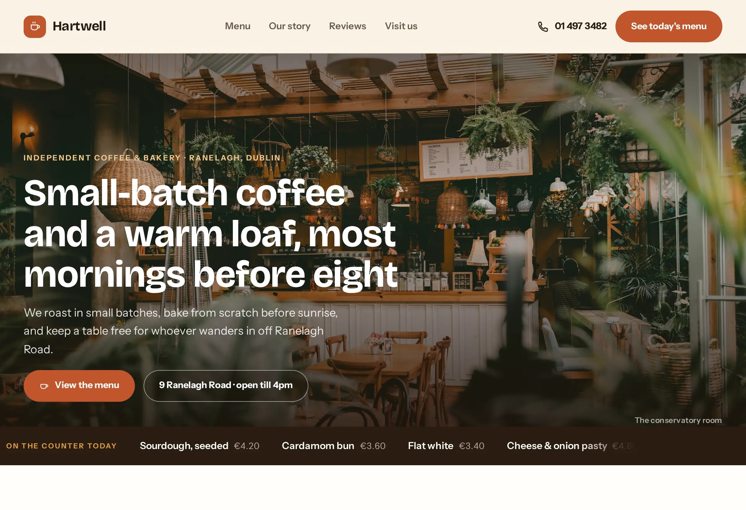The finished website for a coffee shop