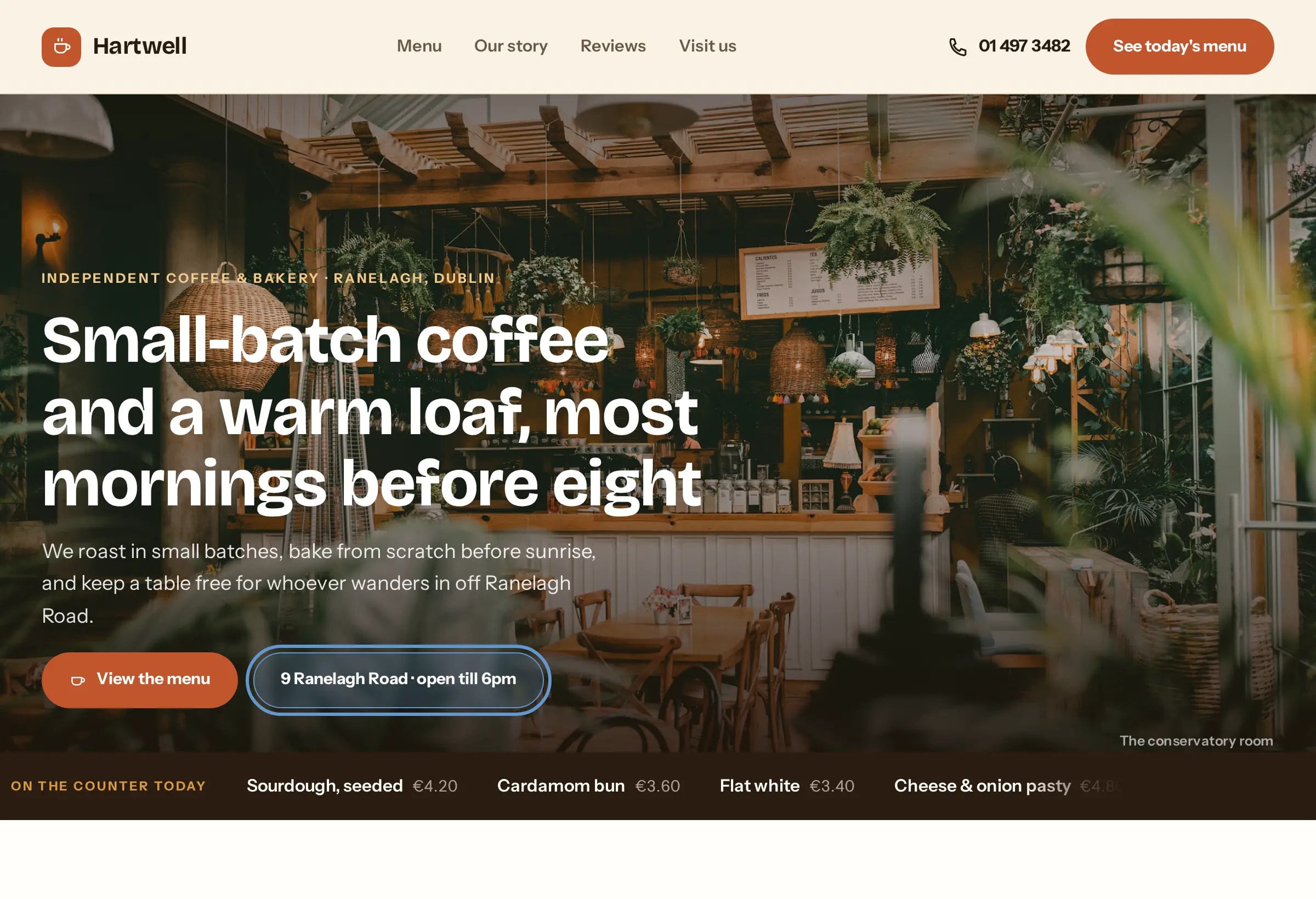 The same website after a change to the opening hours