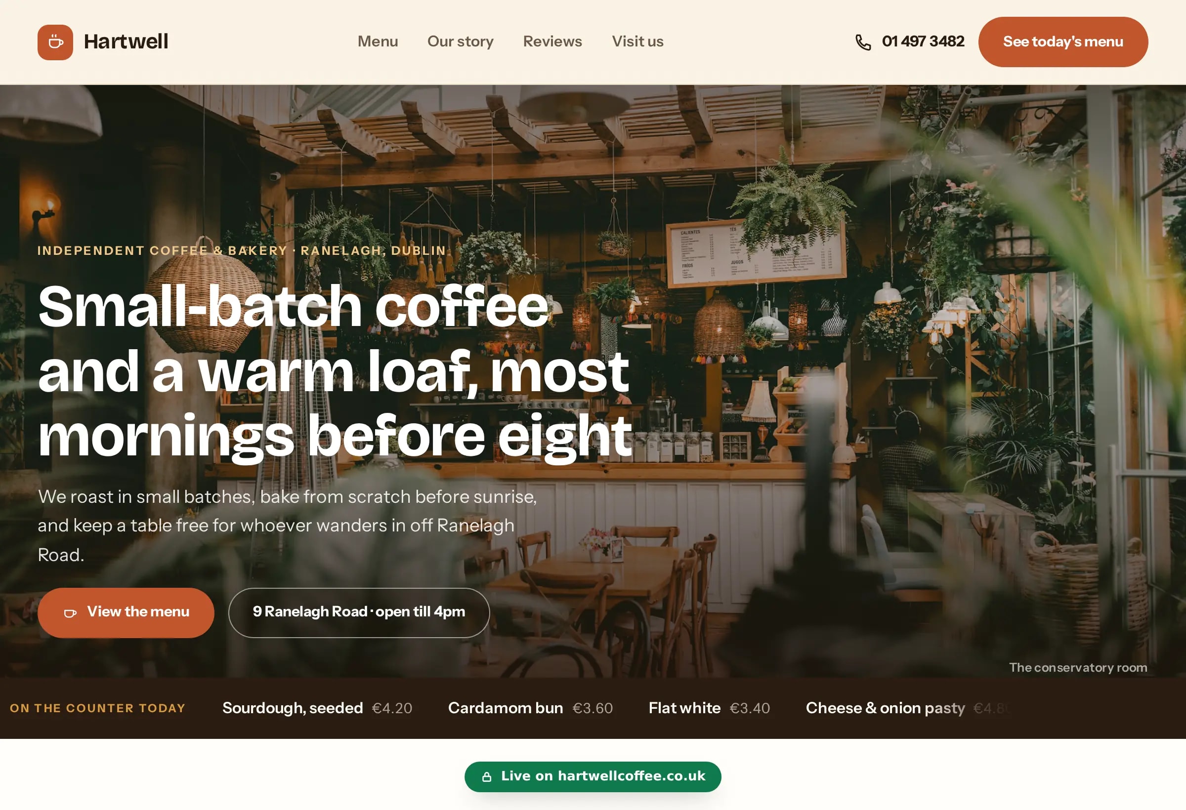 The same website, live on the business's own domain